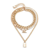 Chunky Chain Lock Pendant Necklace Men Asymmetry Beads Chains Jewelry