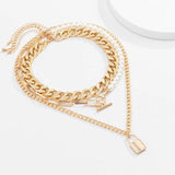 Chunky Chain Lock Pendant Necklace Men Asymmetry Beads Chains Jewelry