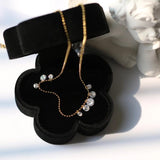 Stainless Steel Beaded Chain Necklace with Dewdrop Charms