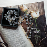 Diyalo Jesus Cross Pendant Necklace Retro Grey Rosary Beads Chain