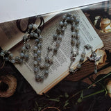 Diyalo Jesus Cross Pendant Necklace Retro Grey Rosary Beads Chain