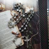Diyalo Jesus Cross Pendant Necklace Retro Grey Rosary Beads Chain