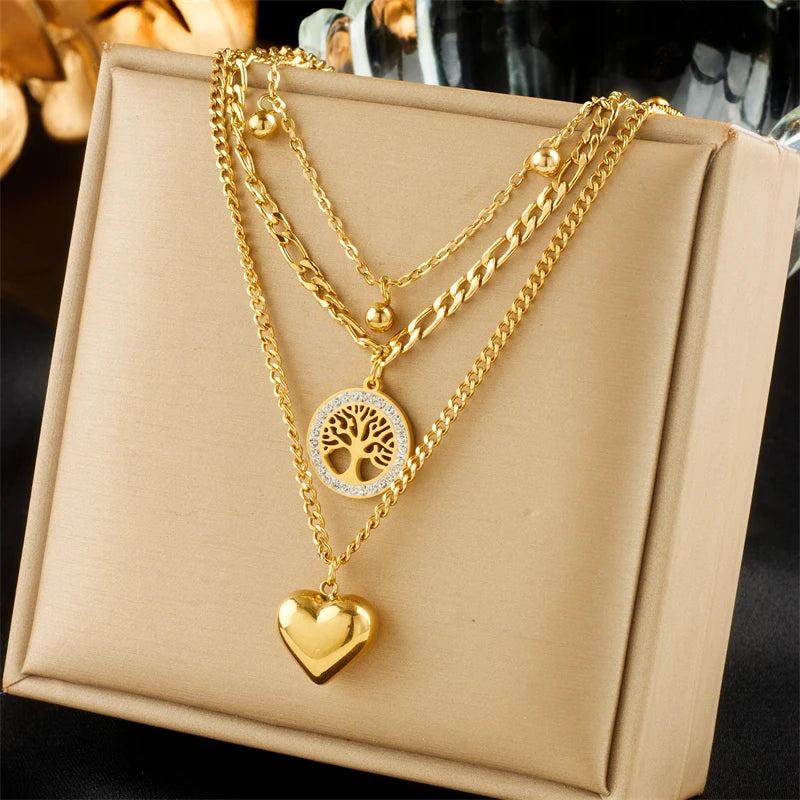 316L Stainless Steel Heart Tree Beads Pendant Necklace For Women
