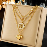 316L Stainless Steel Heart Tree Beads Pendant Necklace For Women