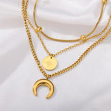 Crescent Moon Beads Multilayer Chain Necklace Stainless Steel Collar