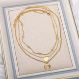 Crescent Moon Beads Multilayer Chain Necklace Stainless Steel Collar