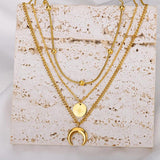 Crescent Moon Beads Multilayer Chain Necklace Stainless Steel Collar