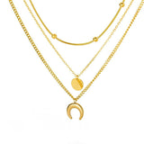 Crescent Moon Beads Multilayer Chain Necklace Stainless Steel Collar