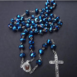 Crystal Rosary Beads Necklace Catholic Jesus Cross Pendant Women