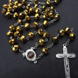 Crystal Rosary Beads Necklace Catholic Jesus Cross Pendant Women