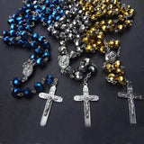 Crystal Rosary Beads Necklace Catholic Jesus Cross Pendant Women