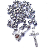 Crystal Rosary Beads Necklace Catholic Jesus Cross Pendant Women