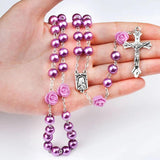 Catholic Glass Beads Rosary Necklace INRI Crucifix Pendant
