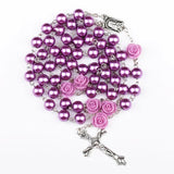 Catholic Glass Beads Rosary Necklace INRI Crucifix Pendant