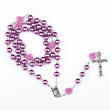 Catholic Glass Beads Rosary Necklace INRI Crucifix Pendant