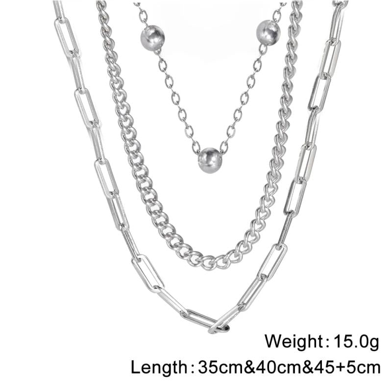 Stainless Steel Multilayer Necklaces Clip Beads Choker Chain Party Jewelry