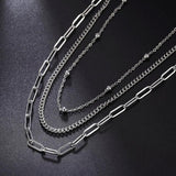 Stainless Steel Multilayer Necklaces Clip Beads Choker Chain Party Jewelry