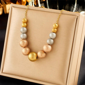 316L Stainless Steel Beads Ball Necklace Waterproof Choker Chain