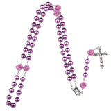 Catholic Purple Glass Beads Rosary Necklace for Women