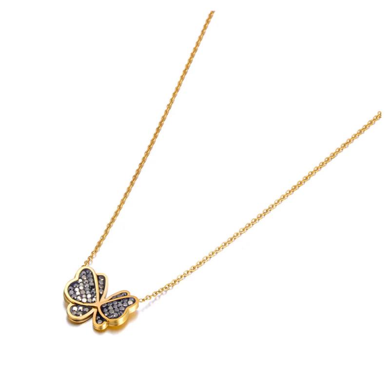 Colorful Rhinestone Butterfly Pendant Necklace for Women
