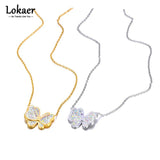 Colorful Rhinestone Butterfly Pendant Necklace for Women