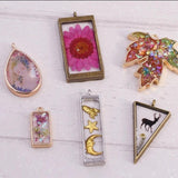 10Pcs Geometric Hollow Pressed Flower Pendant Resin Jewelry Making