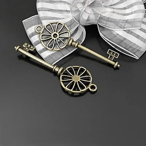10PCS Antique Bronze Flowers Key Charms Pendants DIY Jewelry Findings
