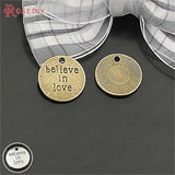 20PCS 20MM Antique Zinc Alloy Believe in Love Round Charms Pendants
