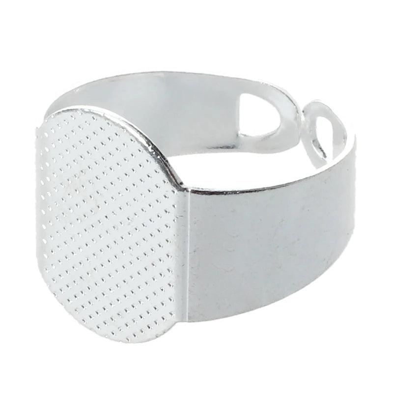 10 PCS 15 mm Silver Oval Adjustable Ring Holder