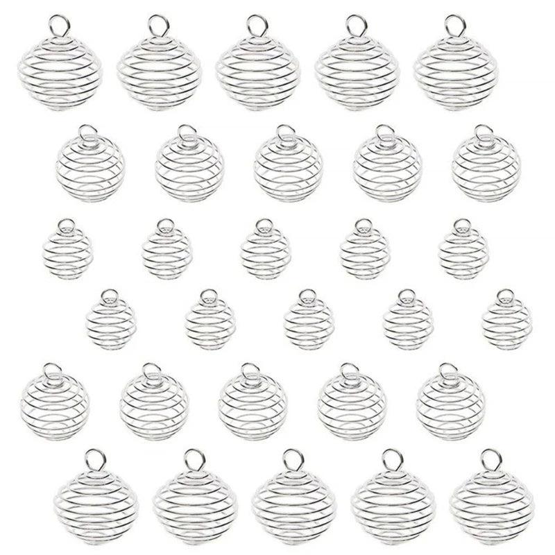 30 Pcs Spiral Bead Hollow Cages Stone Holder Necklace Cage Pendants