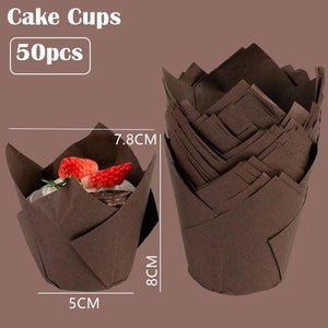 50pcs Tulip Muffin Cupcake Paper Cups Oilproof Cupcakes Liner Baking