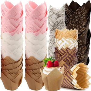 50pcs Tulip Muffin Cupcake Paper Cups Oilproof Cupcakes Liner Baking