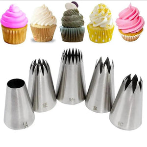 5pcs Large Metal Cake Decoration Tips Set Stainless Steel Piping Nozzles