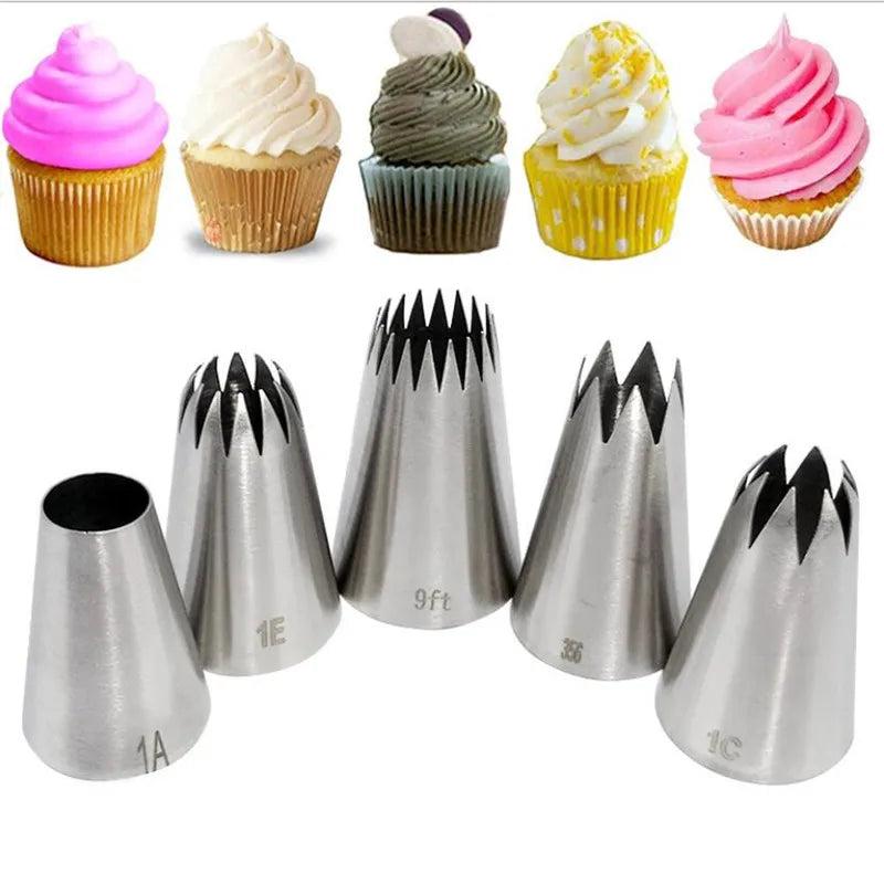 5pcs Large Metal Cake Decoration Tips Set Stainless Steel Piping Nozzles