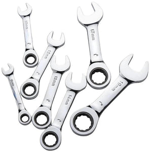 6-19mm Reversible Stubby Combo Wrench Ratchet Socket Spanner Nut Tool