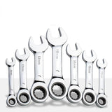 6-19mm Reversible Stubby Combo Wrench Ratchet Socket Spanner Nut Tool