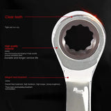 6-19mm Reversible Stubby Combo Wrench Ratchet Socket Spanner Nut Tool