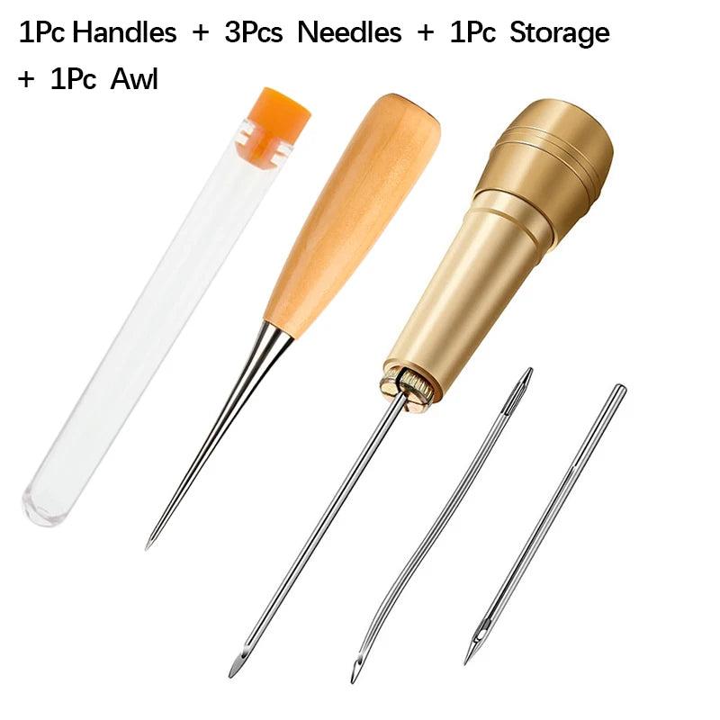 Copper Handle Awl Sewing Set Leather Canvas Shoes Repair Tool Hand Stitching Lea