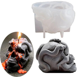 3D Skull Snake Head Candle Silicone Mold for Halloween DIY Resin Craft