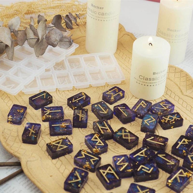 Viking Runes Resin Mold with Futhark Alphabet Wicca Silicone