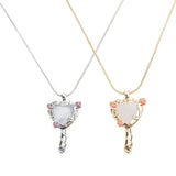 Vintage Mirror Pendant Necklace Long Chain for Women