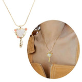 Vintage Mirror Pendant Necklace Long Chain for Women