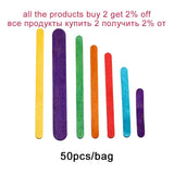 50pcs Colored Wooden Popsicle Sticks Ice Cream Stick Model Tools