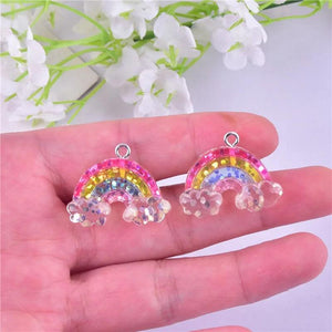 10pcs Bling Rainbow Resin Charms Pendant 14*16mm DIY Jewelry Making Craft