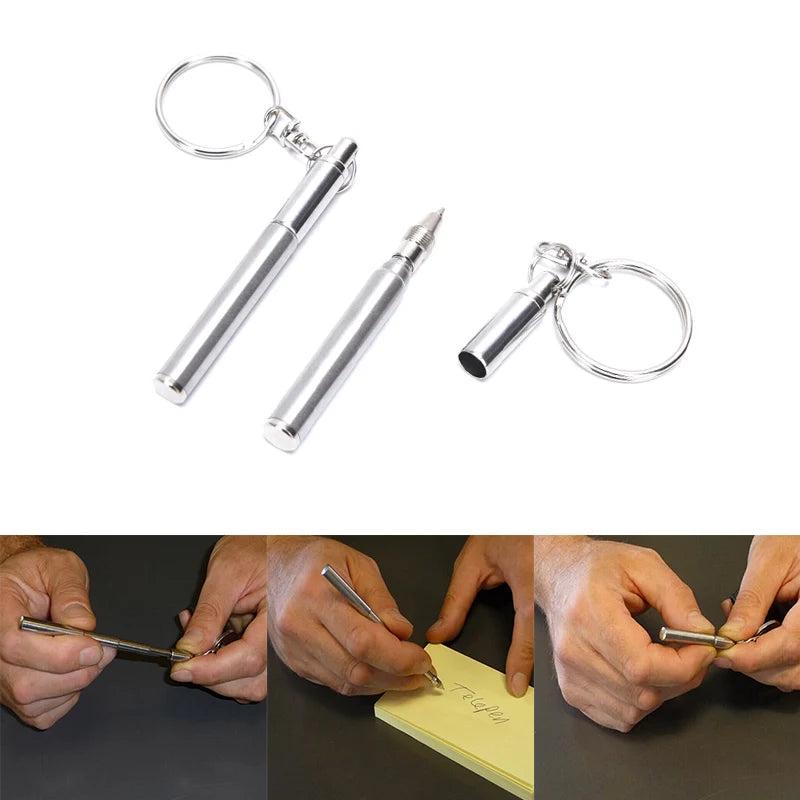 Mini Metal Pen Keychain Multifunctional Key Ring Telescopic Pen Tool