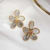 Crystal Flower Earrings Women Personality Needle Edge Transparent Pink Red Purpl