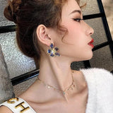 Crystal Flower Earrings Women Personality Needle Edge Transparent Pink Red Purpl