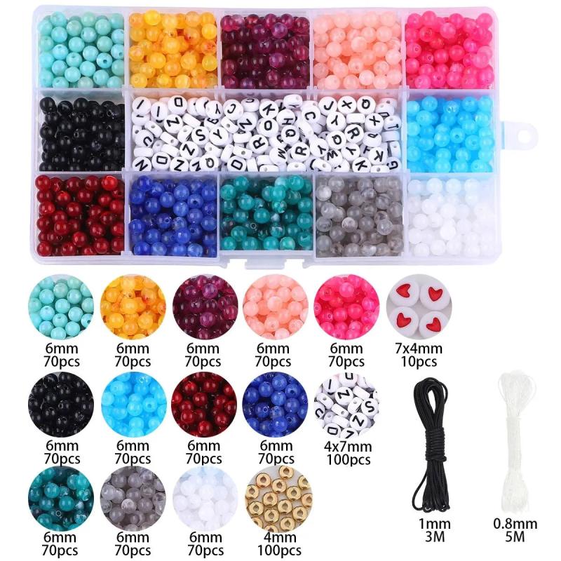 1050pcs 15 Grid Box Acrylic Round Bead Set DIY Jewelry Making Accessories