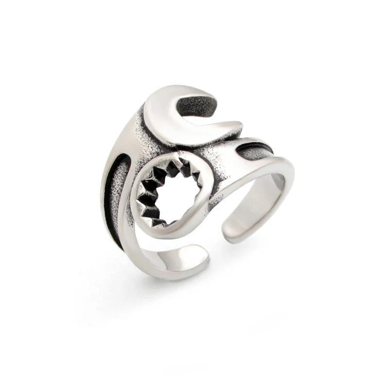 Vintage Stainless Steel Biker Mechanic Wrench Ring Jewelry