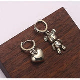 S925 Silver Heart Bear Earrings Women Retro Creative Ear Stud